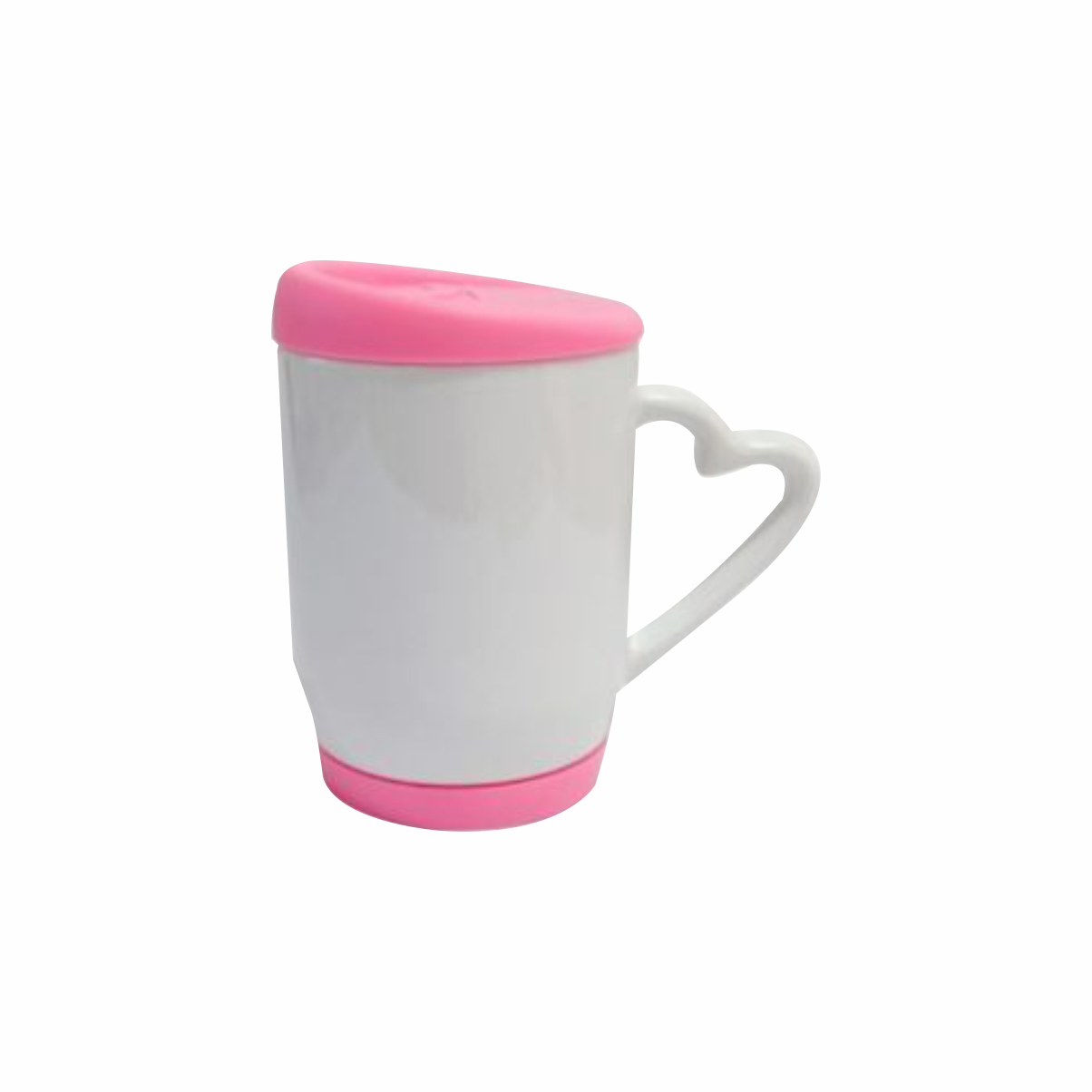 Taza blanca con asa de corazón y tapa de silicon 325.30ml / 11 oz para sublimar