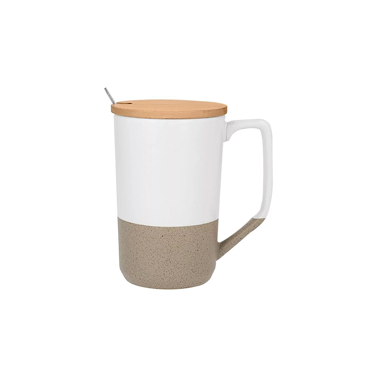 Taza de 15oz con base de arcilla y tapa de bamboo para sublimar