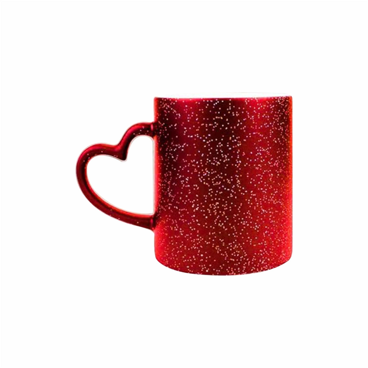 Taza mágica con brillantina y asa en forma de corzón de 11 oz para sublimar