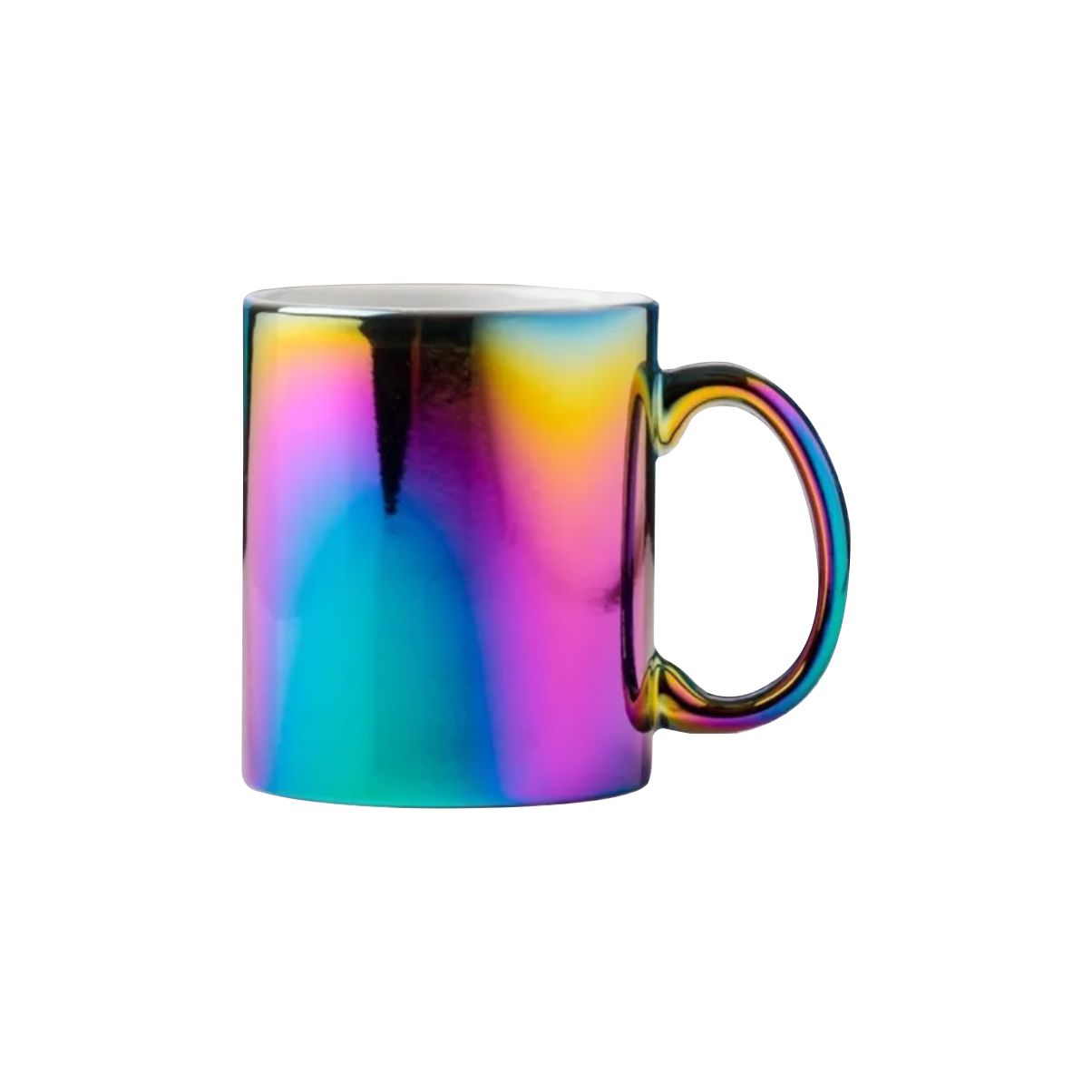 Taza métalica tornasol de arcoiris 11 oz para sublimar